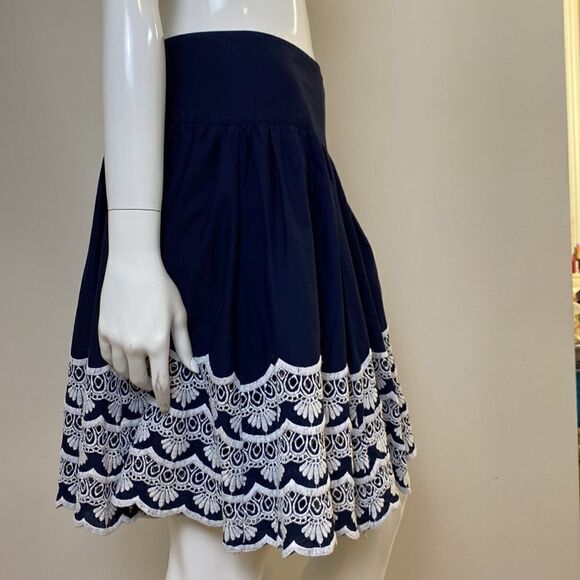 Navy Skirt with White Embroidery INC Summer Styling Size 2 - Picture 2 of 5